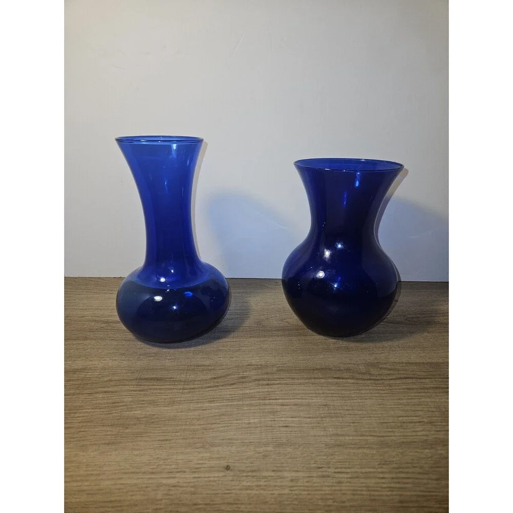 Vtg Cobalt Blue Vase Set 7